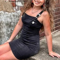 Gypsy Waltz Red Lick Denim Buckle Dress In Black 17 Gypsy Waltz Red Lick Denim Buckle Dress In Black