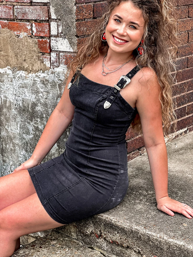 Gypsy Waltz Red Lick Denim Buckle Dress In Black 8 Gypsy Waltz Red Lick Denim Buckle Dress In Black